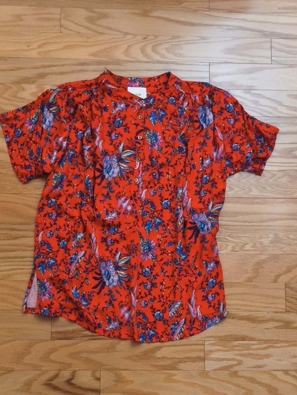 Anthropologie Maeve Floral 3/4 Button Blouse Top Red Size L NWOT